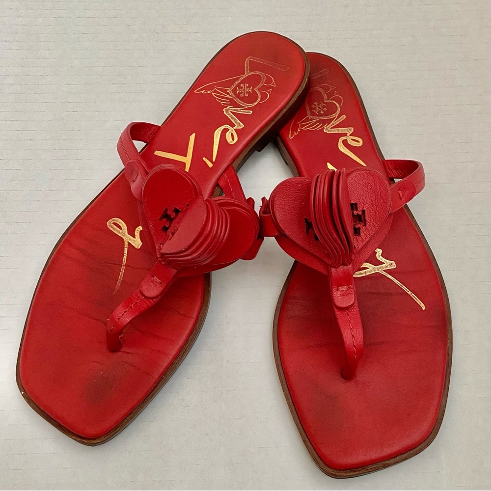 Tory Burch “Love, Tory” Red leather thong sandal Sz 6M great preloved condition